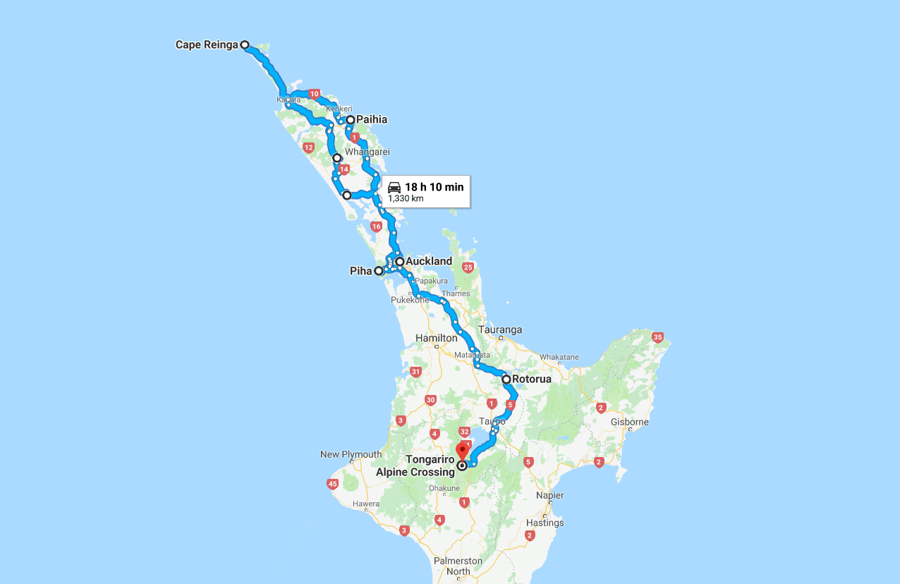 New Zealand Adventure Guide route - North Island